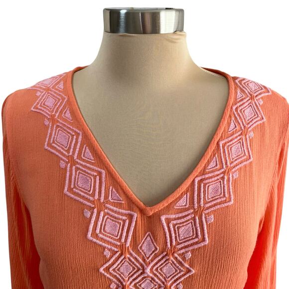 Lilly Pulitzer Target Orange Embroidered Crinkle Gauze Top Sz Medium Boho Casual - Picture 2 of 8